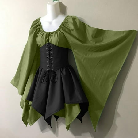 

Chiccall Women s Medieval Renaissance Halloween Costume Dress Vintage Cosplay Victorian Gothic Corset Dress on Clearance