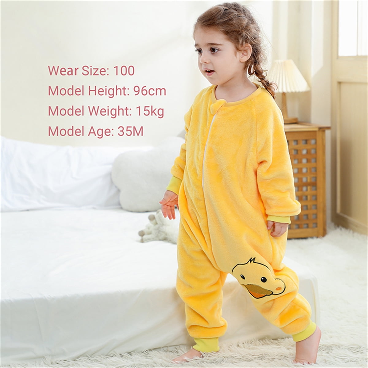 WIBACKER 6M-6Y Baby Warm Flannel Sleeping Bag, Infant Sleepsuit, Kids Toddler Boys Girls Long Sleeve Double Zipper Wearable Sleep Sack - Duck