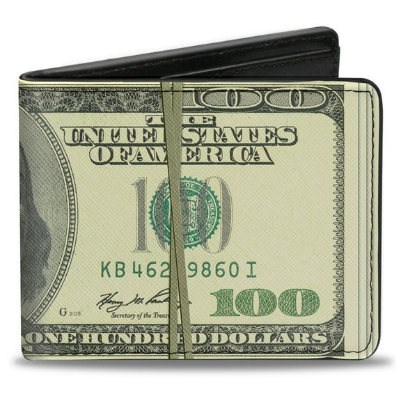 Buckle-Down Wallet, Bifold, 100 Dollar Bill Series 2006 Rubberband, Vegan Leather