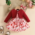 thumbnail image 2 of Karoyedx Toddler Christmas Dress Baby Girl Dress Toddler Girls Clothing Sets Long Sleeve Santa Dress with Cardigan and Headband Christmas Party Outfit Sets Red Size,2-3 Years, 2 of 9