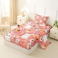 thumbnail image 2 of Manfei Cartoon Watercolor Ghost Pumpkin Twin Sheets 3pcs, Halloween Fall Sunflower Daisy Bedding, Pink Orange White,1 Fitted Sheet, 1 Flat Sheet and 1 Pillowcase, 2 of 5