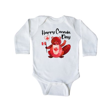 

Inktastic Happy Canada Day Cute Red Beaver with Canadian Flag Gift Baby Boy or Baby Girl Long Sleeve Bodysuit