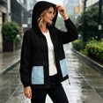 thumbnail image 6 of vdgthytj Rain Jacket Women Long Sleeve Full Zip Color Block Hooded Waterproof Fall Outdoor Outerwear with Pockets(Medium,Light Blue), 6 of 7