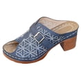 thumbnail image 5 of Mules Sandals for Women Trendy Embroidery Buckle Strap Chunky Heeled Slides Slip on Peep Toe Backless Heels Blue Size 9, 5 of 5