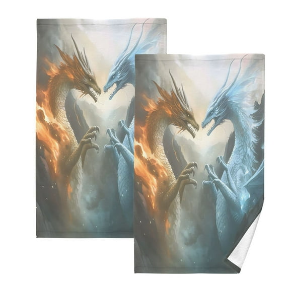 Ryvnso Dragons Cotton Hand Towels Sets Face Towel 2 PCs Bathroom Decorative