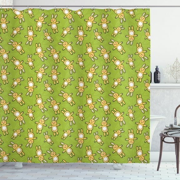 Ambesonne Anime Shower Curtain, Rabbits Carrots on Green, 69"Wx70"L, Apple Green and Yellow