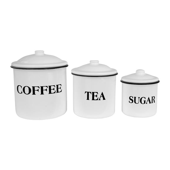 Creative Co-Op Set of 3 Enameled Metal Coffee Tea Sugar Containers