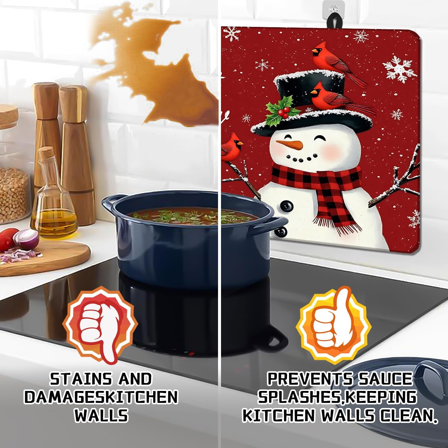 Christmas Snowmen Stove Cover Let It Snow Winter Stove Top Cover for Kitchen Decor Red Electric Stove Pad Xmas Party Non-Stick Gas Burners Covers Washable Countertop Protector Keep Stove Clean