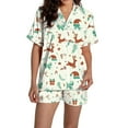 thumbnail image 1 of Pyjamas pour Femmes Imprimé Graphique Satin Mignon Vêtements de Nuit Boutons Manches Courtes Hauts Ensembles Shorts, 1 of 5