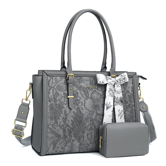 Bolsa para portátil MOSISO de piel sintética de 15.6 a 16 pulgadas para mujer, gris