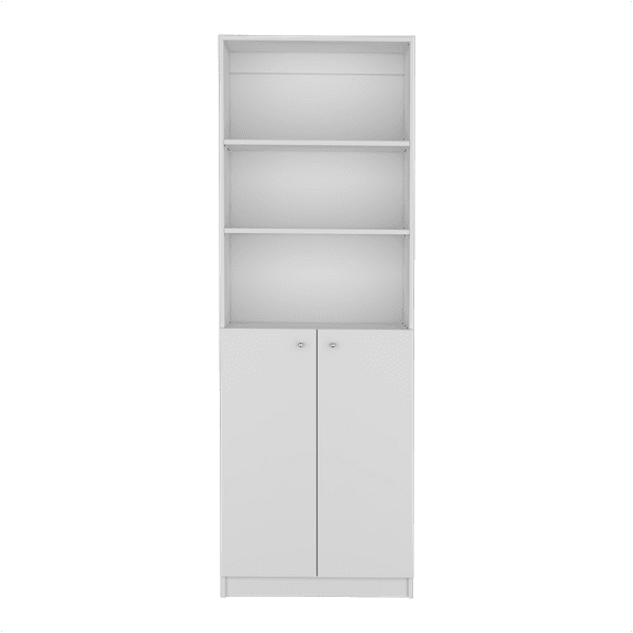 JERFIT White Bookcase with Doors, 4-Tier Storage Cabinet with Double Doors & 3 Open Shelves for Office, Living Room, Bedroom
