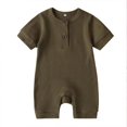 thumbnail image 1 of Opperiaya Newborn Baby Jumpsuit Solid Color Knit Rib O Neck Button Romper, 1 of 5