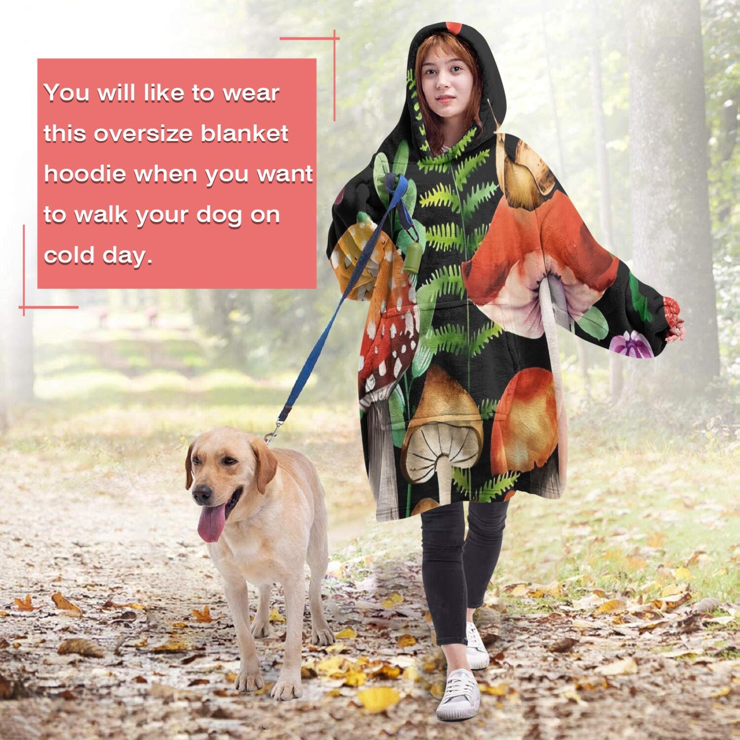 Red Mushroom Snail Black Pattern Wearable Oversized Blanket,Wearable Blanket Hoodie for Adults,Cozy Hooded Blankets with Super Pockets,Super Warm Fuzzy Pullover for Women & Men