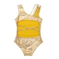 thumbnail image 4 of Vxuxlje Kids Girls Ballet Dance Gymnastics Leotard Shiny Metallic One Piece Open Back Jumpsuit Gold 3XL, 4 of 7