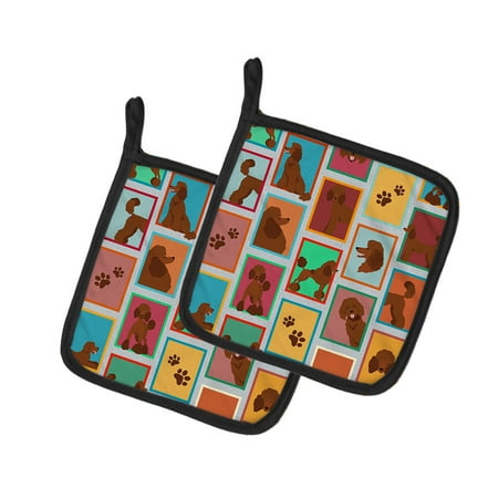 

Lots of Chocolate Standard Poodle Pair of Pot Holders 7.5 in x 7.5 in