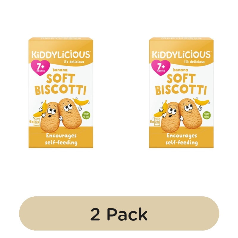 Kiddylicious Banana Soft Biscotti Baby Snacks Multi 6 x 20g, British Import (Pack of 2)