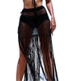thumbnail image 4 of KOMOO Women Swimwear Cover-Up Skirt Solid Color Long Tassel Fishnet Bikini Smock Beach Dress, 4 of 6