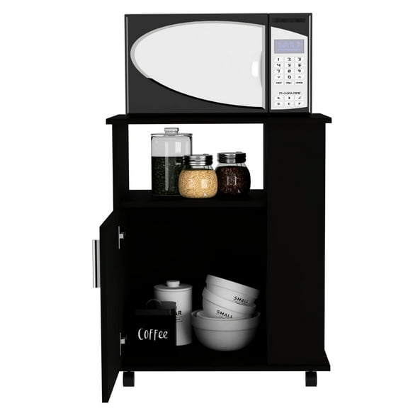 Lower Microwave Cabinet In Black , Modern Kitchen With 4 Shelves For Display 28.53 In. Height Practical