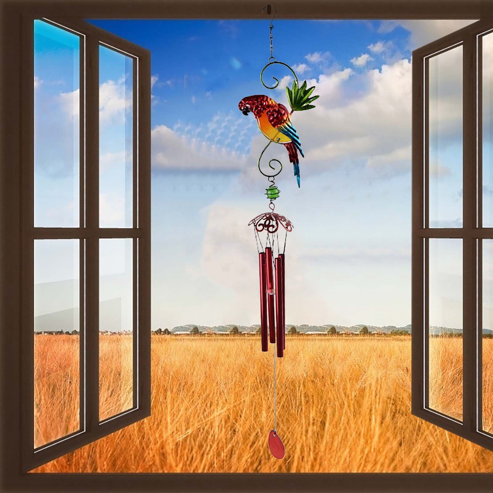Iron Parrot New Stock Red Simulated Three-dimensional Parrot Wind Chime Ornament