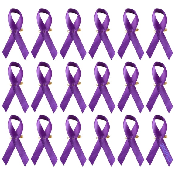 200 Pcs Purple Ribbon Pins for Cause Awareness, Bulk Lapel Pins for Charity Events, Support for Health, Anti-Violence, and Memorial Activities, with Gold Pins and Smooth Satin Finish