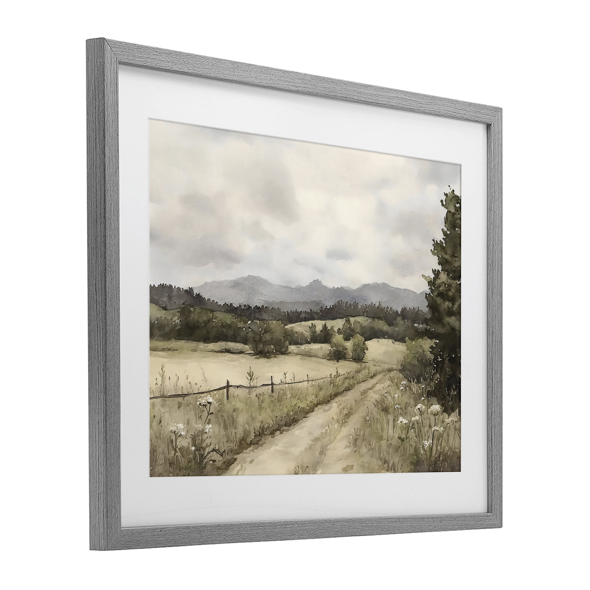 Stupell Industries Muted Meadow Lane Gray Framed Print Under Glass, design by Riley B