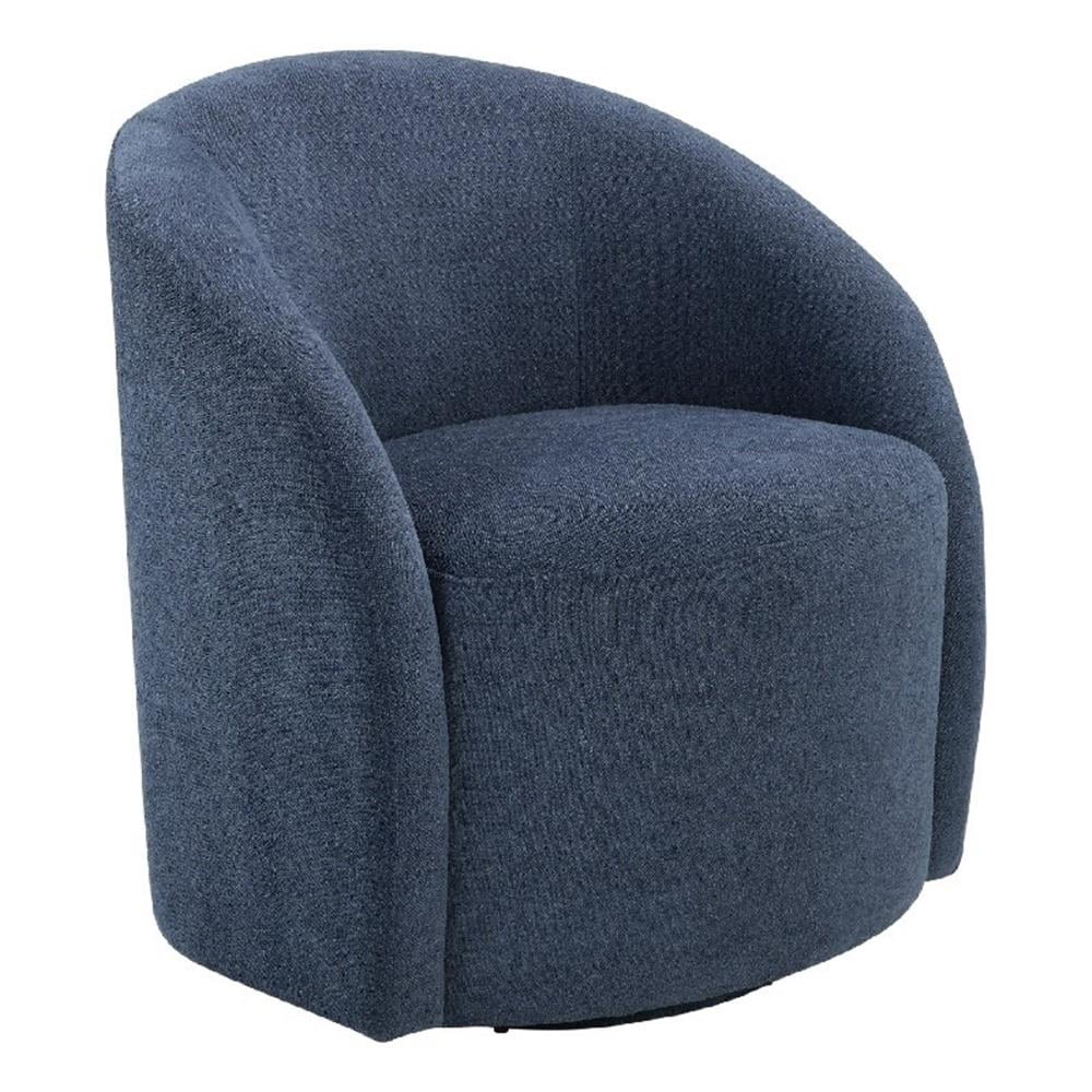 Swivel Accent Chair- Barrel Style- Foam Padded- Modern Blue Boucle