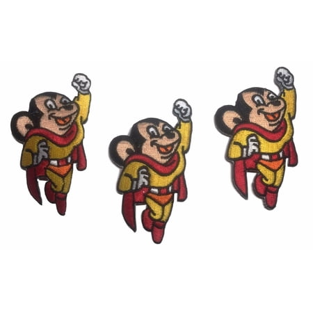 Mighty Mouse Action 3 Inch Embroidered Iron On Patch Set of 3 Patches