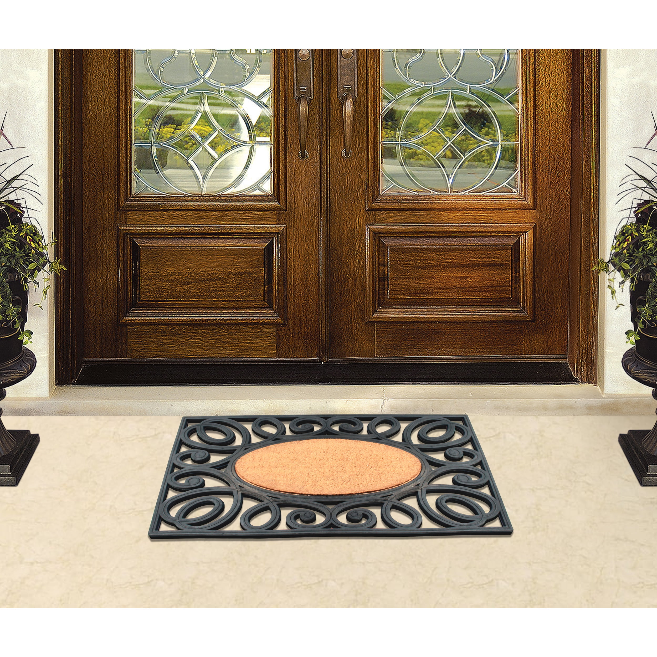 A1 Home Collections 38"×23" Natural Coir & Rubber Doormat - Decorative Welcome Design, Heavy Duty Coconut Fiber Entry Mat with Non-Slip Backing - Anti-Shed Treated, Low Profile Outdoor Front Door Mat