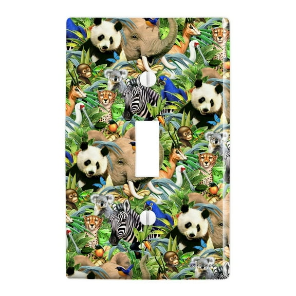 Animal World Panda Elephant Cheetah Pattern Plastic Wall Decor Toggle Light Switch Plate Cover