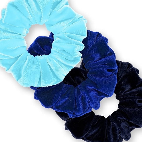 Velvet Scrunchies 3-Pack Gift Set Premium Plush Ponytail Holder Made in the USA Light Blue Royal Navy