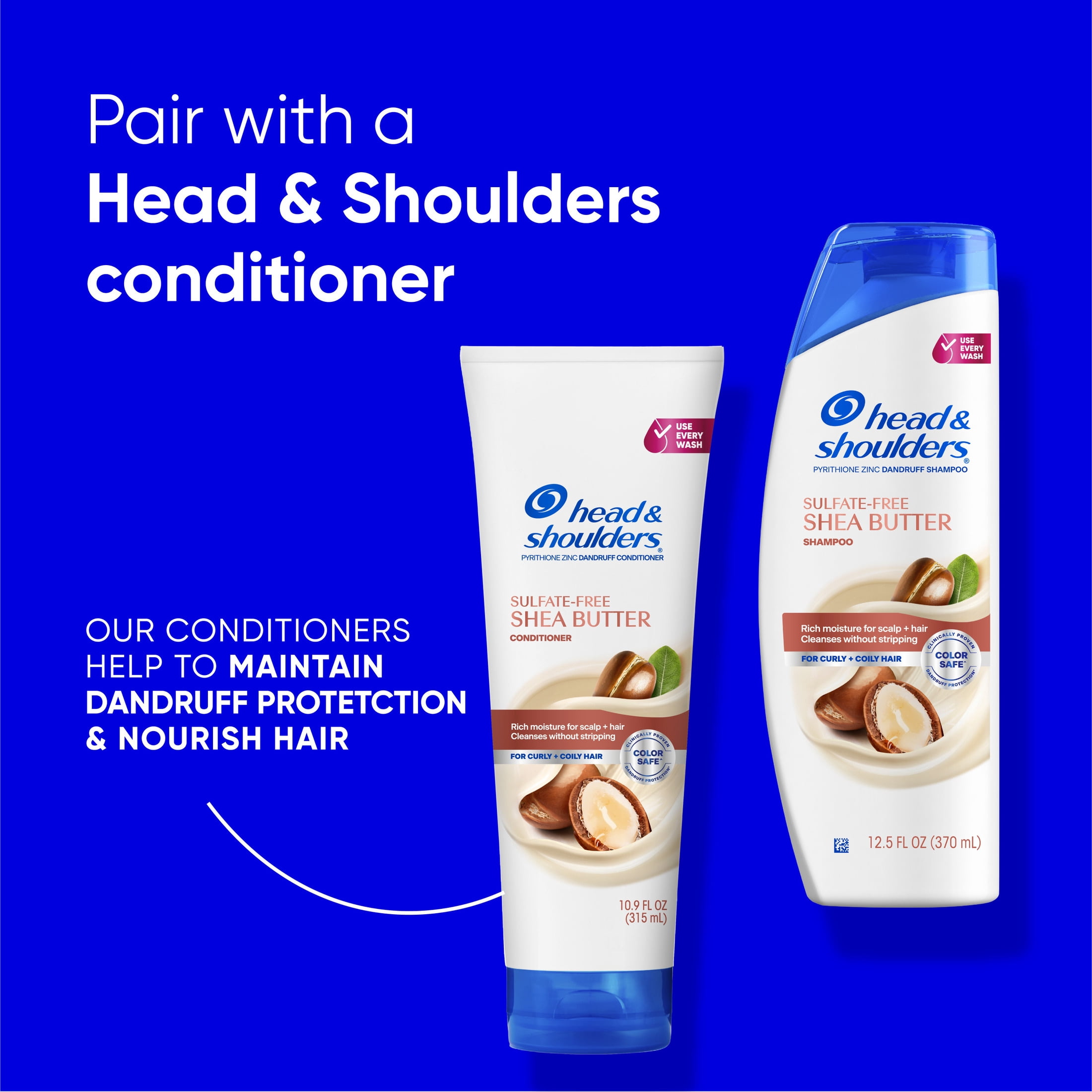 Head and Shoulders Dandruff Shea Butter Shampoo, Rich Moisture, Color Safe, Curly & Coily Hair, 12.5 fl oz