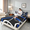 thumbnail image 3 of Manfei Black Blue Circle Queen Sheets,Aesthetic Minimalist Queen Sheet Sets, Black Reversible 4 Pieces1 Flat Sheet + 1 Fitted Sheet + 2 Pillowcases, 3 of 6