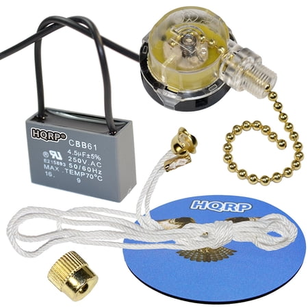 Hqrp Kit Ceiling Fan Capacitor Cbb61 4 5uf 2 Wire And 3 Speed Fan