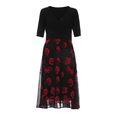 thumbnail image 5 of Rulwuck Black Women's Casual Dress Large Flower Print V-neck Short Sleeve A-line Elegant pleated Dress Summer Strap Skirt, 5 of 6