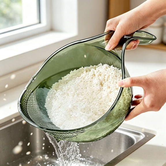 Multifunctional Rice Strainer With Handle Transparent Drain Colander Bowl For Rinsing Fruits Vegetables And Draining Pasta 9.1x6.3x3.5 Inch