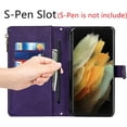 thumbnail image 5 of for Samsung Galaxy S21 Ultra 5G Wallet Case with S-Pen Slot Holder,[9 Card Slots] Removable Adjustable Crossbody Necklace Lanyard Shoulder Strap Zipper Magnetic Leather Case,6.8 inch Purple, 5 of 14
