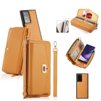 Zipper Wallet Magnetic Phone Case for Samsung Galaxy Note 20 Ultra, Wrist Strap & Lanyard Lychee PU Leather Skew Bag Phone Cover with Makeup Mirror RFID Blocking Card Slots, Orange