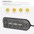 thumbnail image 4 of Wall Mountable Surge Protector Power Bar with 10 Outlets, Flat Plug Power Extension Power Strip with 4 USB Ports and 3ft Extension Cord, 4 of 8