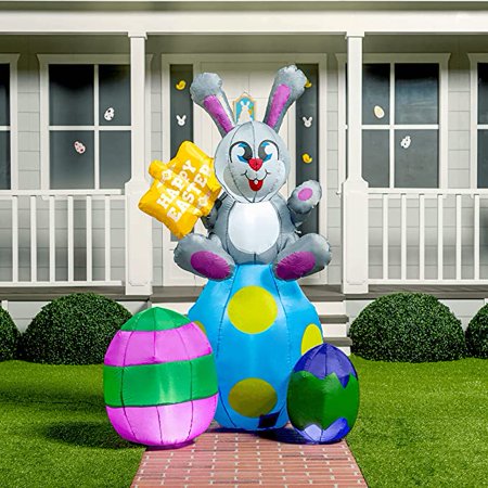 6Ft Tall Large Bunny on Eggs Inflatable Decoration