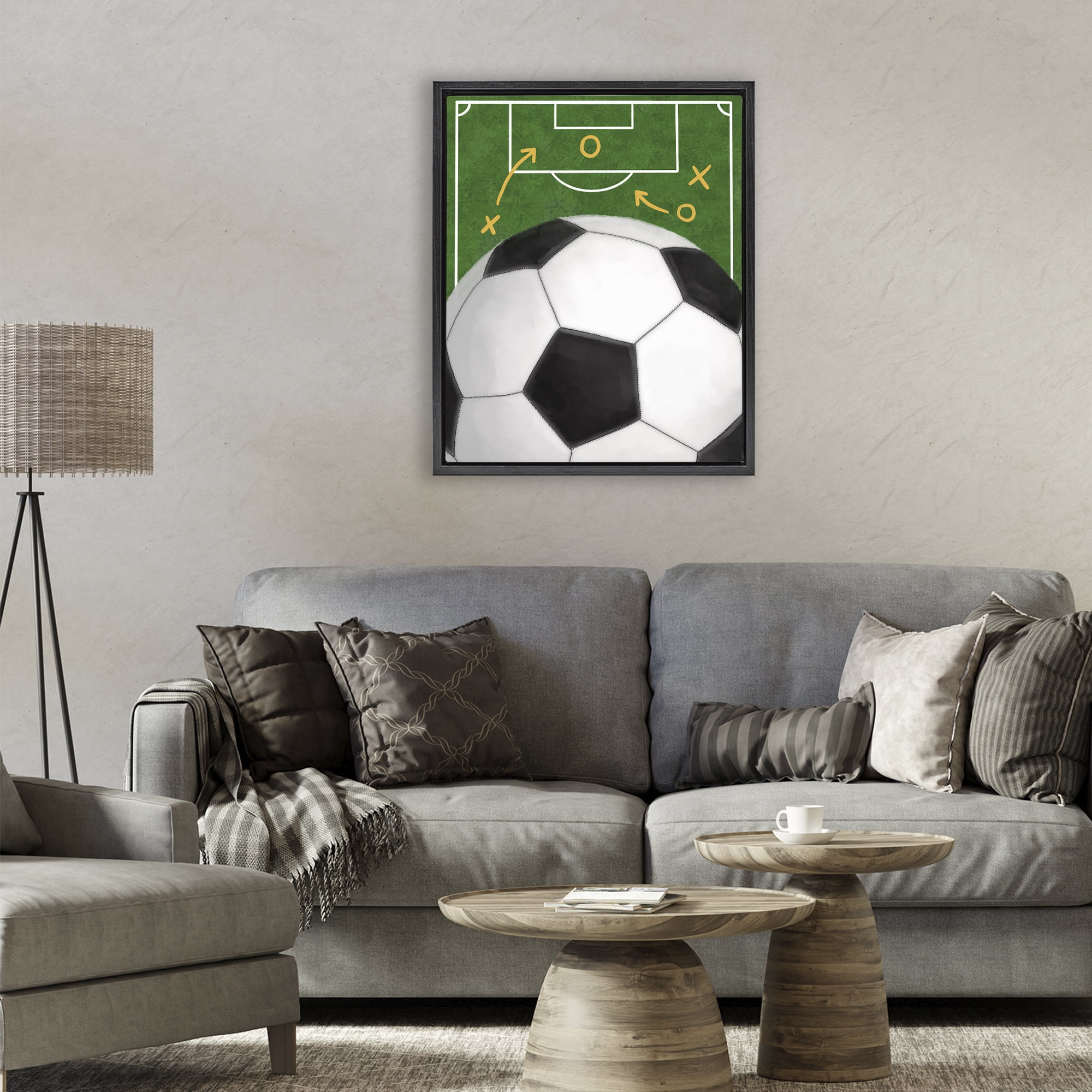 Stupell Industries Soccer Field & Ball Black Framed Floater Canvas Wall Art, design by Jennifer Stith