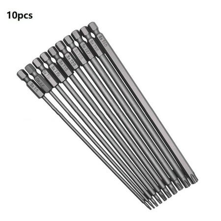 

10Pcs 1/4 Hex Shank T6-T40 Magnetic Security Torx Screwdriver Bits 150mm Length