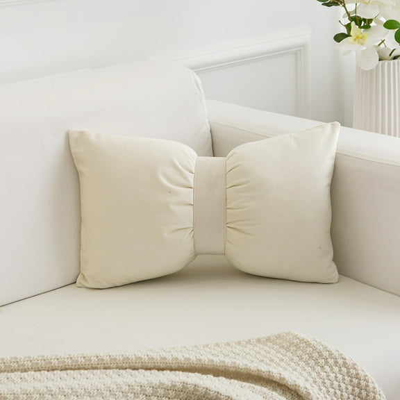 Milky White Bow Shaped Pillow,Soft Throw Pillows Aesthetic Decorative Pillows for Bed Sofa Couch Home Decor，30*50cm