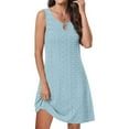 thumbnail image 2 of Lovskoo 2024 Women's Summer Dresses Eyelet Sleeveless Shift Dress Keyhole Neck Elegant Tunic Dress Casual Tshirt Sundresses Vacation Beach Cover Up Dress Light Blue 2XL, 2 of 8