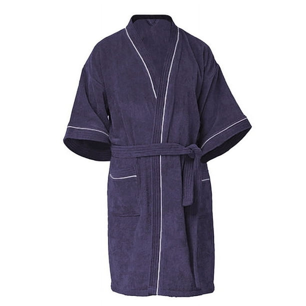 Bata De Baño 100% Algodón Absorbente, Extra Suave con Bolsillos Laterales y Cinturón - Unisex y Unitalla-Marino
