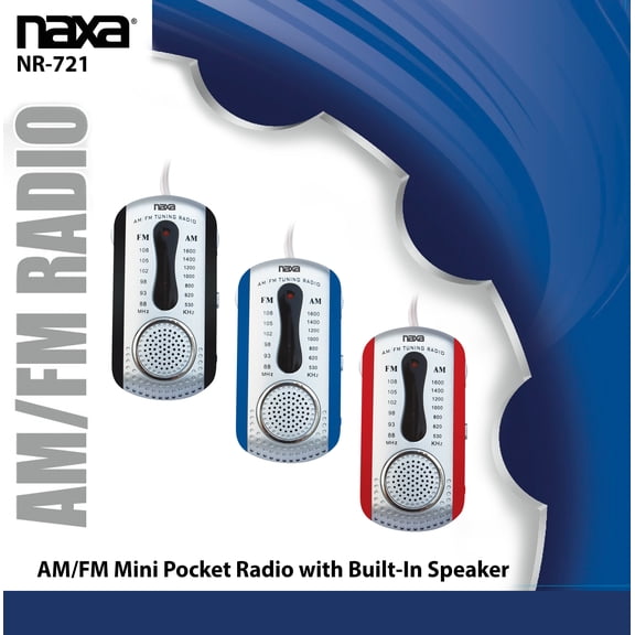 Naxa Electronics NR-721 AM/FM Mini Pocket Radio with Built-In Speaker, Blue