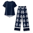 thumbnail image 6 of Womens Lounge 2 Piece Outfits Casual Summer Wide Leg Crop Pants and Top Matching Suits, 6 of 6