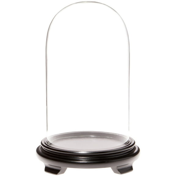 Plymor 5.5" x 10" Glass Display Dome Cloche (Black Wood Veneer Footed Base)