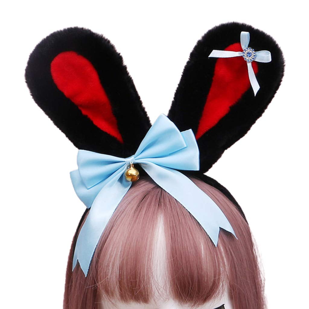 Girls Cartoon LOLITA Hair Band Bow Tie Rabbit Plush Headband Prom Headpiece