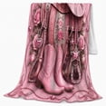 thumbnail image 2 of Pink Western Cowgirl Boots Saddle Equestrian, Rustic Farmhouse Horse Scene, Warm Flannel Blanket for Ranch House and Living Room, Horse Lovers Housewarming Gift, Rustic Home Decor, 2 of 9