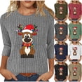 thumbnail image 6 of qucoqpe Women's Christmas Tree Tops Soft Ribbed Pullover Top, Casual Round Neck 3/4 Sleeve Sweaters for Women, 6 of 6